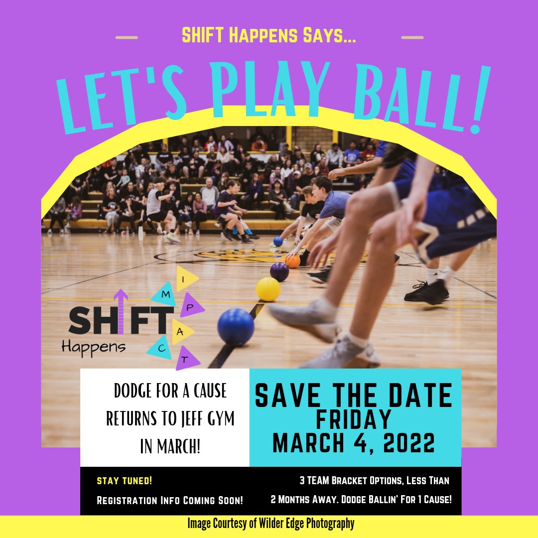 SHIFTHappensWC's tweet photo. Count⬇️ is on⏲! Mark those calendars✅ &amp; be creating teams of 8-10 players.👉3️⃣Bracket Options, <Than 2️⃣ Months, Dodge Ballin'⚫For 1️⃣ Cause👇
📆Fri 3/4/22 {Back⬆️3/5}
📍Jeff Gym, #WebsterCity 
More Deets &amp; Reg Info Coming Soon! #DodgeForACause #D4AC #DodgeBall #makinganIMPACT https://t.co/vsoFApLEsE