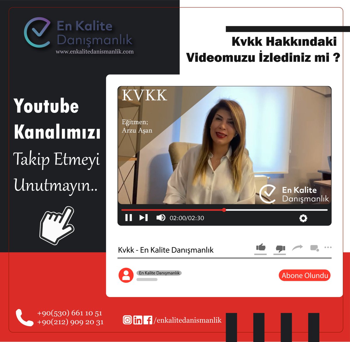 ▪️İş Güvenliği Uzmanı ve Baş Tetkikçi Arzu AŞAN'ın anlatımlarıyla Kvkk hakkında merak ettiklerinizi öğrenmek için Bizi Youtube Kanalımızdan takip etmeyi unutmayın..
👇👇
youtu.be/PzLkGgrmaEs