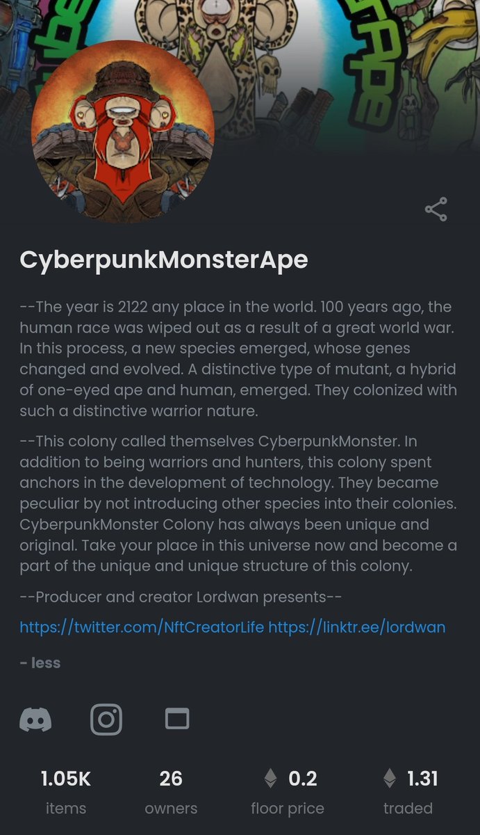 The story of CyberpunkMonsterApe👽👻💥🔥
Link in bio..👇

#NFT #NFTs #NFTGiveaway #NFTGame #NFTdrop #NFTGiveaways #NFTLaunch #nftcollectors #nftart #NFTCommmunity #opensea #NFTCollection #nftphotography #NFTCommumity #NFTshill