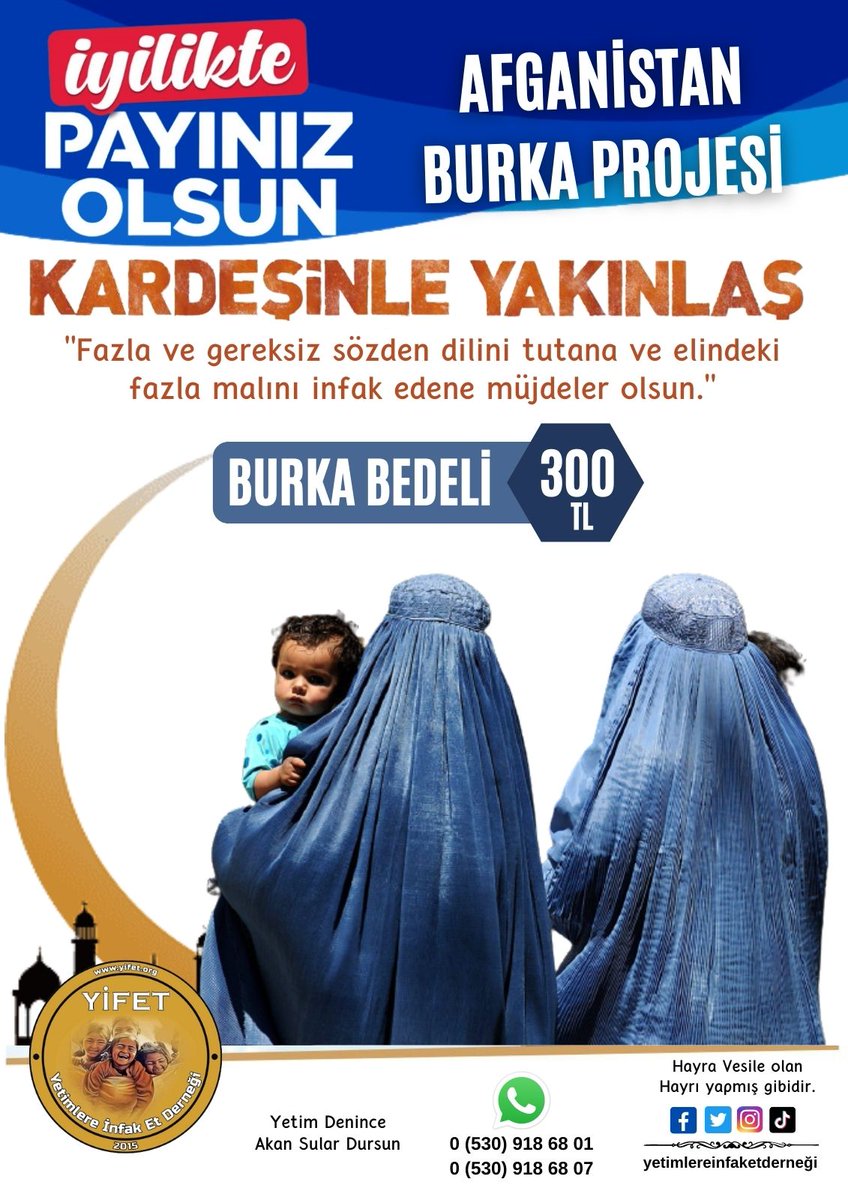 Yifetafrika's tweet photo. Afganistan 2022 çalışmaları kapsamında 30 bacımıza burka takımı almaya niyet ettik. Sizlerinde desteklerinizi bekliyoruz kardeşlerim

Afrika birimi
@Yifetafrikabirimi
📲 0 530 918 68 06
#insaniyardım
#yetimlereinfaket https://t.co/e3AAsQERZE
