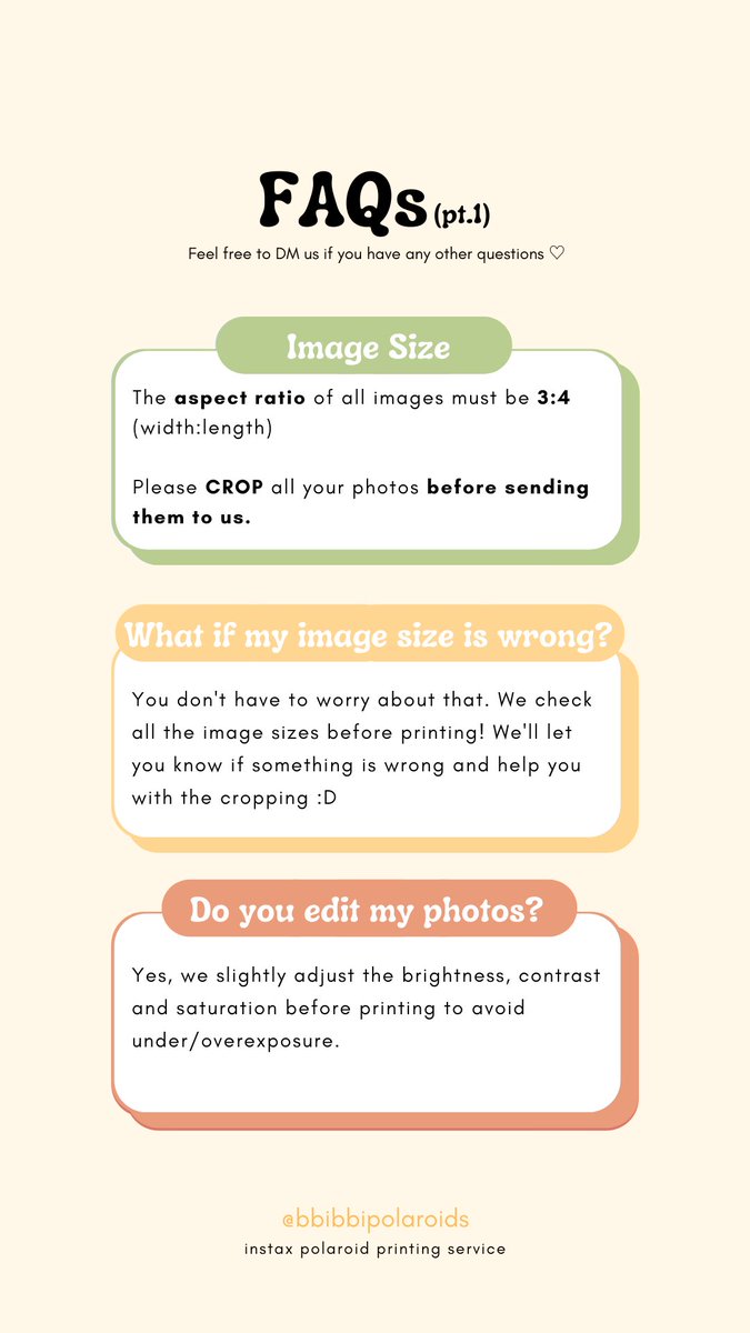 bbibbipolaroids's tweet photo. ⭐️ FAQs

♡ feel free to dm us if you have any questions 🥰❤️ we're always happy to help https://t.co/V4MfwKu2vT