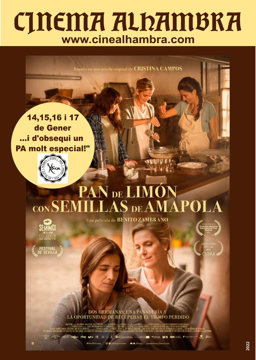 CineAlhambra's tweet photo. Un #Meravellós #Dissabte de #Cine!📽
-Buscant la Màgica Doremi:16.00h(en català) 🧹 #Estrena
-El Amor en su Lugar:17.30h(vose) 💯
-Pan de Limón con Semillas de Amapola:19.15h 💕(i obsequi de #Pa de #Xeixa 🫓🍋)
-The King's Man:la Primera Misión:21.30h 🌂 https://t.co/bVqhWDnGZ8