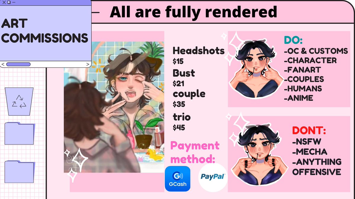 janb0o0's tweet photo. 🌻Updated commission sheet!~🌻
Open for commissions!
Go to https://t.co/OTAph9OAvj for more commission samples!
~
~
Tags:
#art #ArtistOnTwitter #commissionsopen #commissions https://t.co/9i5qHVVsSj