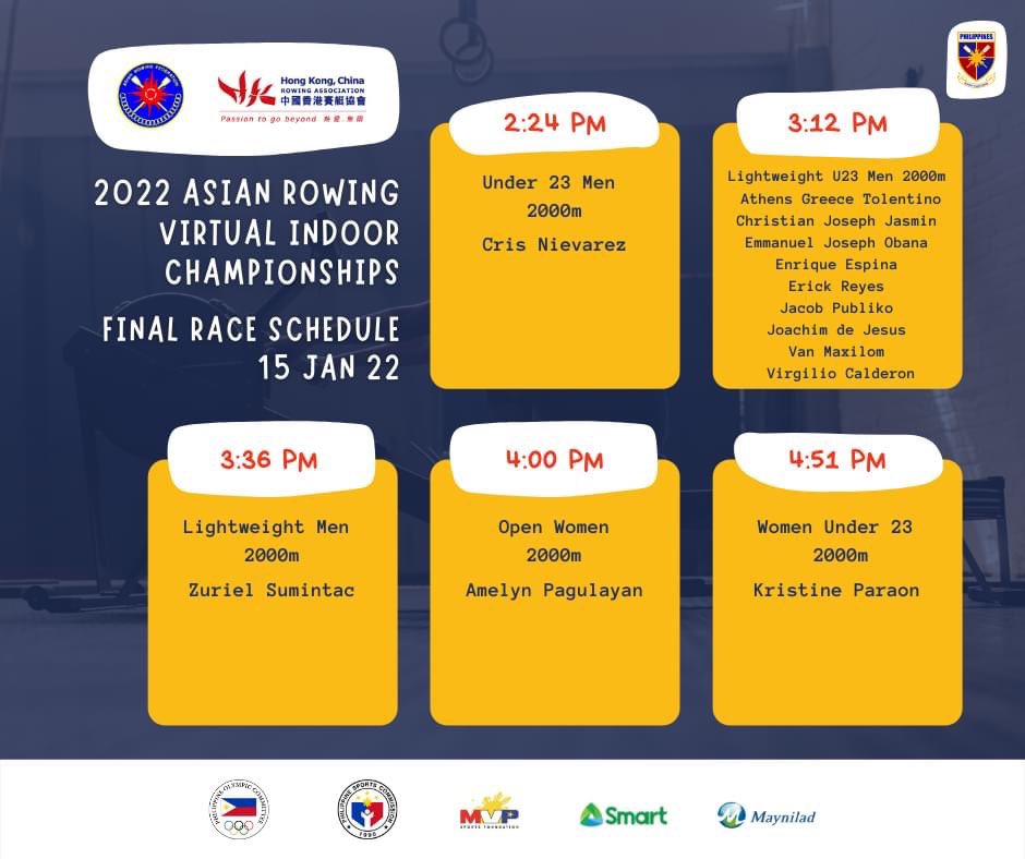 Lei_TheGUIDON's tweet image. LIVE: Athletes from the Ateneo Rowing Team will participate in the 2022 Asian Rowing Virtual Indoor Championships (ARVIC) today. For the first event, Lightweight U23 Men 2000m, the Blue Eagles will have six representatives.
#ARVIC
@TheGUIDONSports
Photo credit to PRA