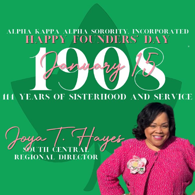 SouthCentralAKA's tweet photo. Happy Founders’ Day from the Sensational South Central Region to all members of Alpha Kappa Alpha Sorority, Incorporated@ #AKA1908 #WeareSouthCentral #Year114 #FoundersDay 💖💚 https://t.co/boZoYlU2oF