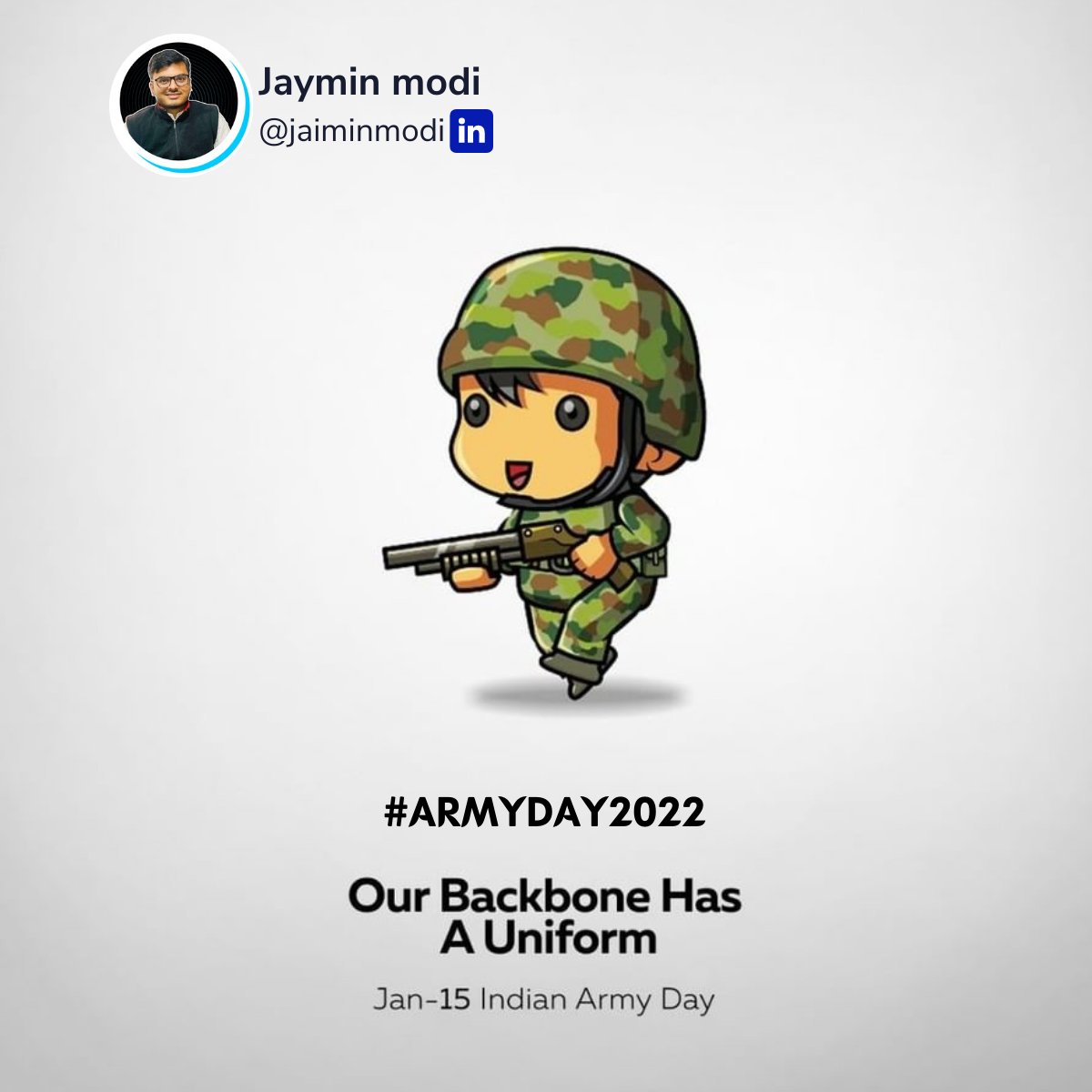 Our Backbone has A Uniform 🇮🇳

I am proud to be an Indian.

Salute to Real Heroes who, Live by chance, Love by choice and Die by profession.

74th #IndianArmyDay

Jai Hind 🇮🇳

#ArmyDay