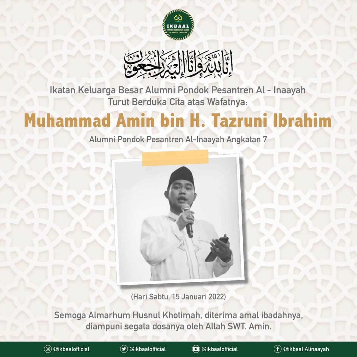 ikbaalofficial's tweet photo. Innalilahi wainna ilaihirojiun  semoga Allah Ta'ala ampuni segala dosa Ustadz Muhammad Amin, Allah Ta'ala berikan tempat terlayak di sisi-NYA, Almarhum husnul khotimah keluarga yg ditinggalkan diberi ketabahan. https://t.co/fH7VZlV536