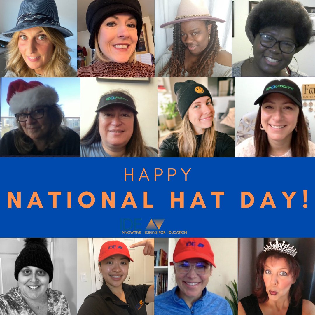 IDECorp's tweet image. On National Hat Day, team IDE is honoring all educators who show up everyday and wear countless hats to support their students. Hats off to you! #IDECorp