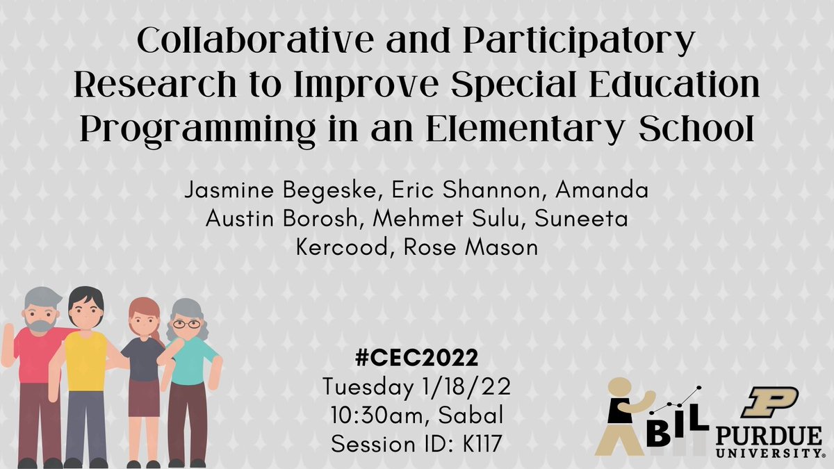 PurdueABIL's tweet photo. Our lab is excited to present the results of our Participatory Action Research project with an elementary school at #CEC2022 in Orlando next week! Abstract &amp; details here: https://t.co/3Ezv4tujVT #sped #edutwitter https://t.co/qToY5Twkun