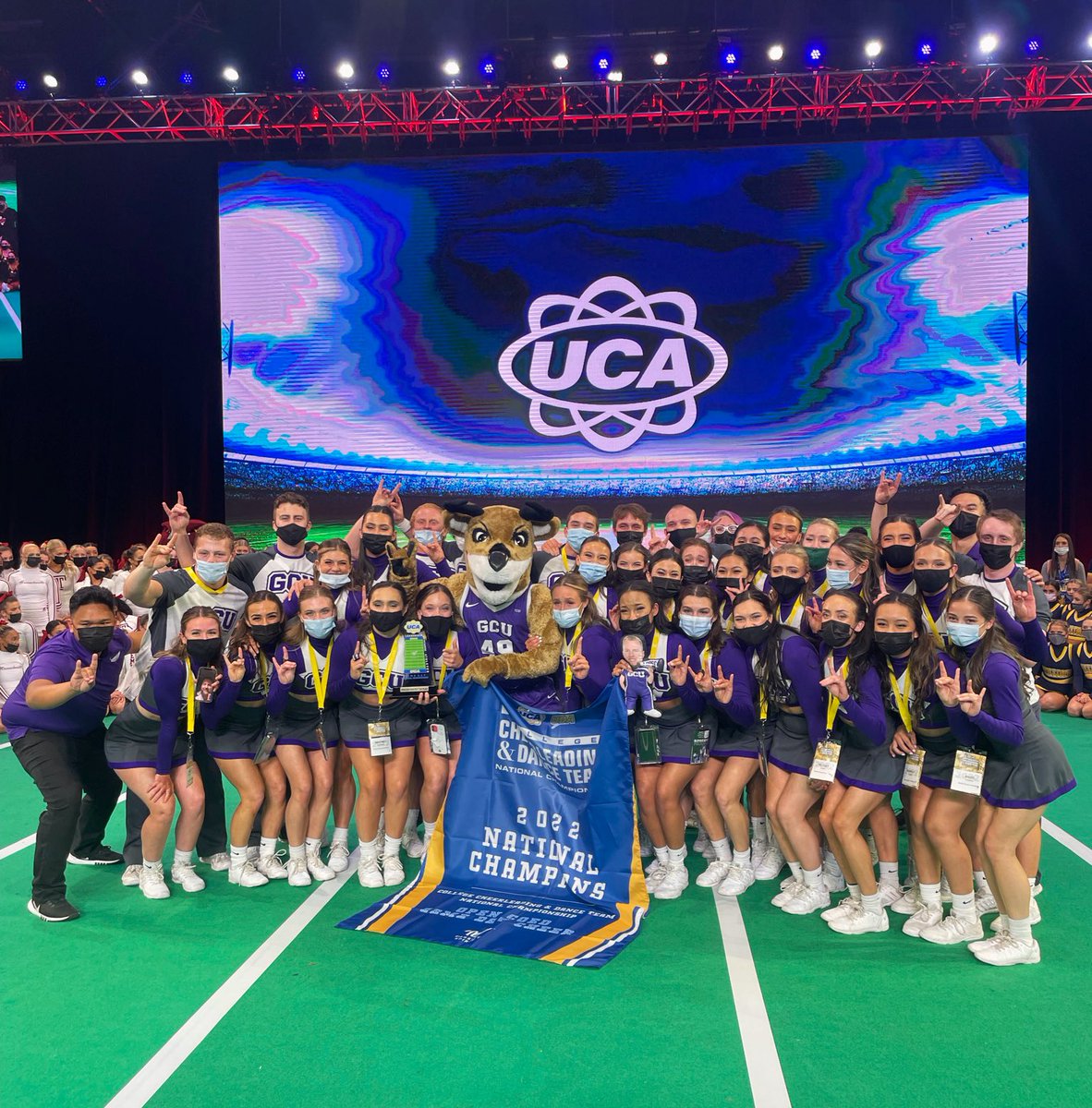 UCAupdates's tweet photo. Open Coed Game Day Champions are… GRAND CANYON UNIVERSITY!

Great job to everyone who competed today! #UCAnationals 🤩 https://t.co/qAO5Rt2p3h
