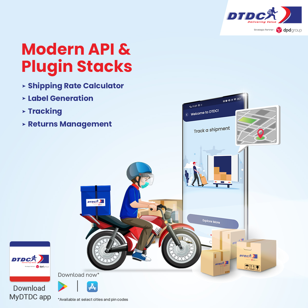 DTDCIndia's tweet photo. Run your businesses hassle free with technologically advanced APIโs & Plugins, we make logistics management a breeze for everybody.
Download the #MyDTDC App | Link : https://t.co/Qqq6kcBxqR
#CourierService #courierapp #advancedapp #logisticsapp #CourierCompany #Logistics https://t.co/CpkgQxsGSv