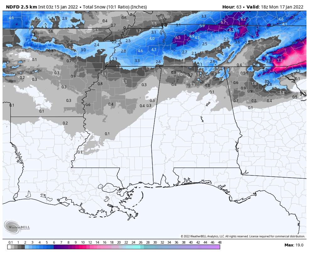 spann's tweet photo. Latest NWS forecasts (NDFD) for snow and ice across the Southeast U.S. this weekend. https://t.co/Y68qcDZMSx