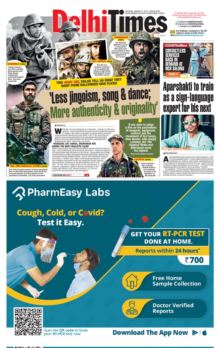 Missing the Delhi Times print edition? Click below to read the edition 
  
bit.ly/3yVdZM

#Bollywood #IndianArmyDay2022 #IndianArmyDay #ArmyDay #IndianArmy #WarMovies #Haqeeqat #LOCKargil #Uri #Shershaah #Shaurya #Lakshya #DefenseForces #AparshaktiKhurana #SignLanguage