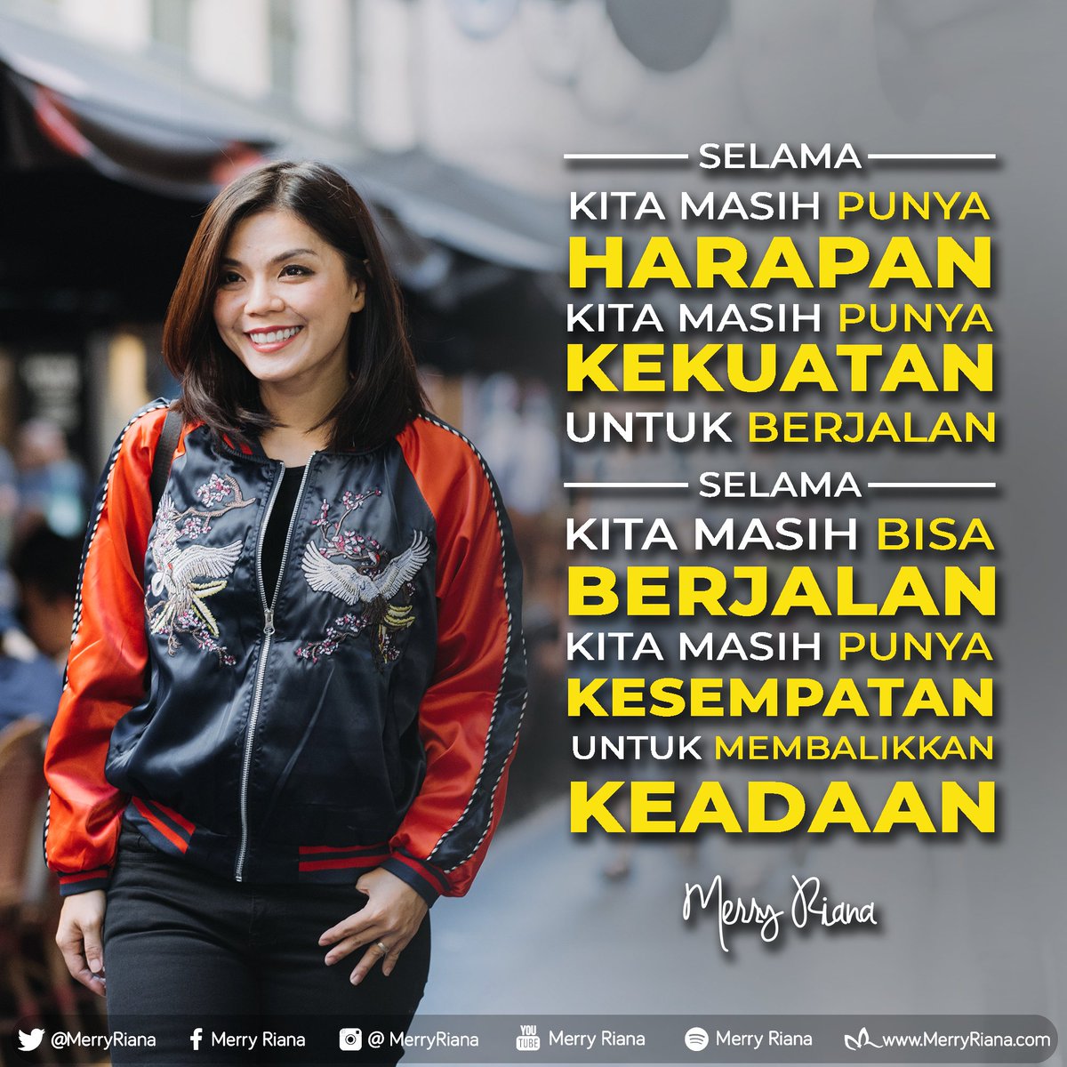 Selama kita masih punya harapan,
Kita masih punya kekuatan untuk berjalan 
Selama kita masih bisa berjalan,
Kita masih punya kesempatan untuk membalikkan keadaan

SHARE postingan ini supaya lebih banyak orang yang terinspirasi :)

#SelaluAdaYangBaik

#MerryRiana #Motivasi
