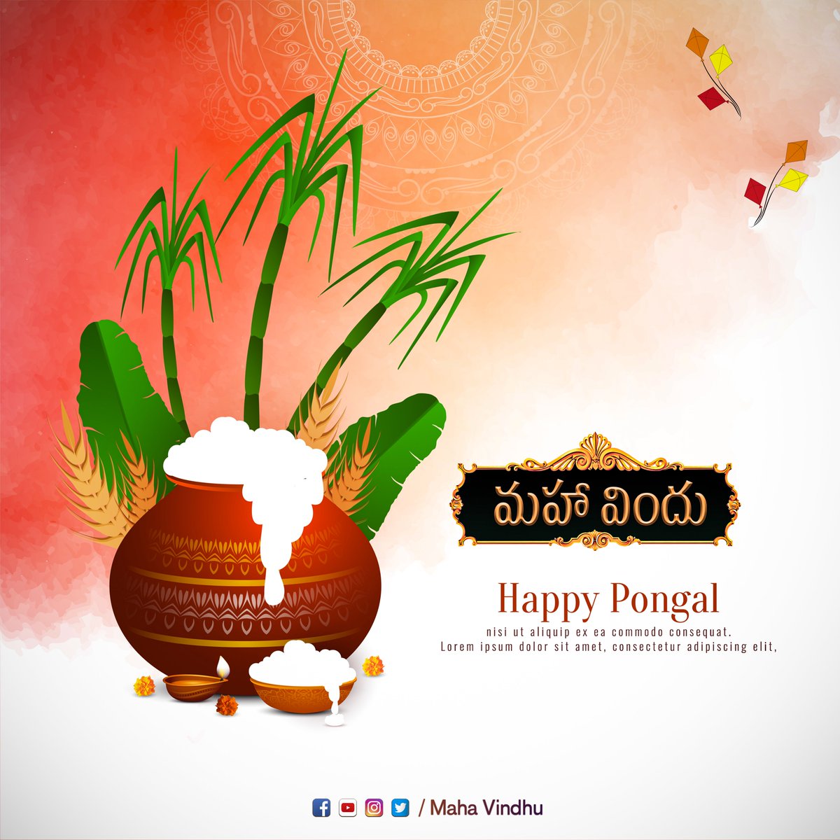 MahaVindhu's tweet photo. May this festival fill your life with lots of energy and enthusiasm, and help you get all the happiness and prosperity. Happy Makar Sankranti to all!
-Maha Vindhu https://t.co/o5c2GGbWsa