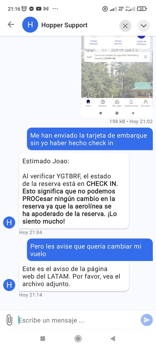 joaoandres91's tweet photo. Srs @hopper desde hace 2 días vengo tratando de cambiar un pasaje de vuelta por estar en cuarentena debido a ser contacto estrecho según las normativas de chile , me dicen espere y hoy sorpresa @LATAM_CHI ya me hace el Check in sin haber realizado nada y habiendo manifestado https://t.co/EMzazmCMnC