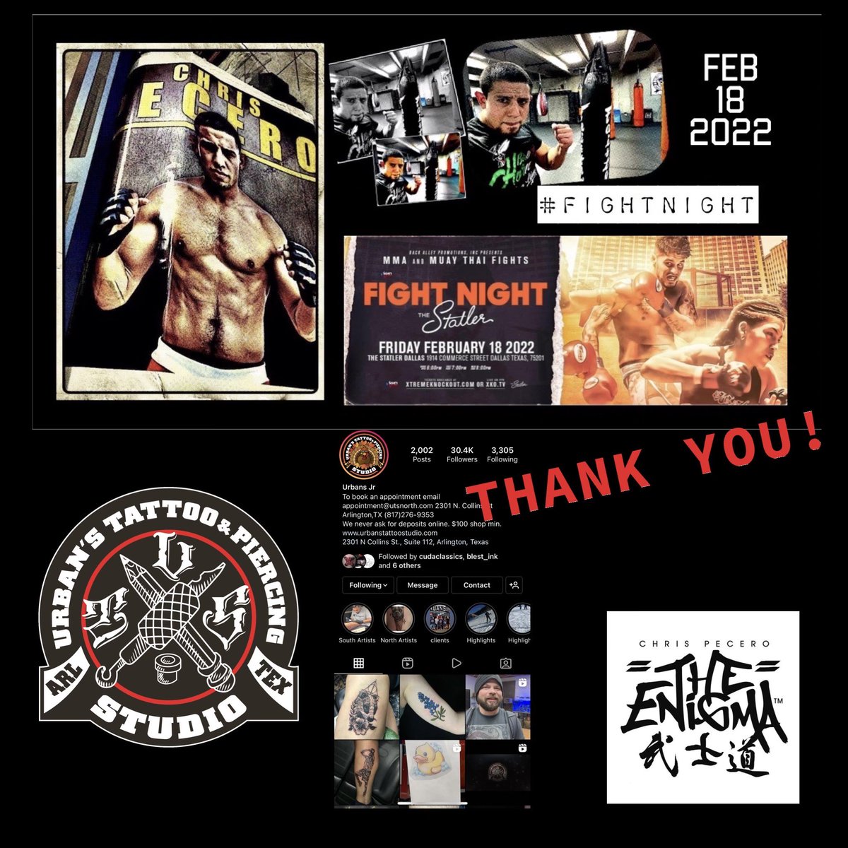 ChrisPecero's tweet photo. Thank you @urbanstattoo and welcome to #TeamEnigma 🙇🏻♂️
Super excited to have you onboard 🛸
And we’ll see you on #FightNight 💪🏼
@xtremeknockout at @thestatler
February 18, 2022 🎟🎟🎟
#WatchWhatHappens 😎 https://t.co/QptJqOscBz