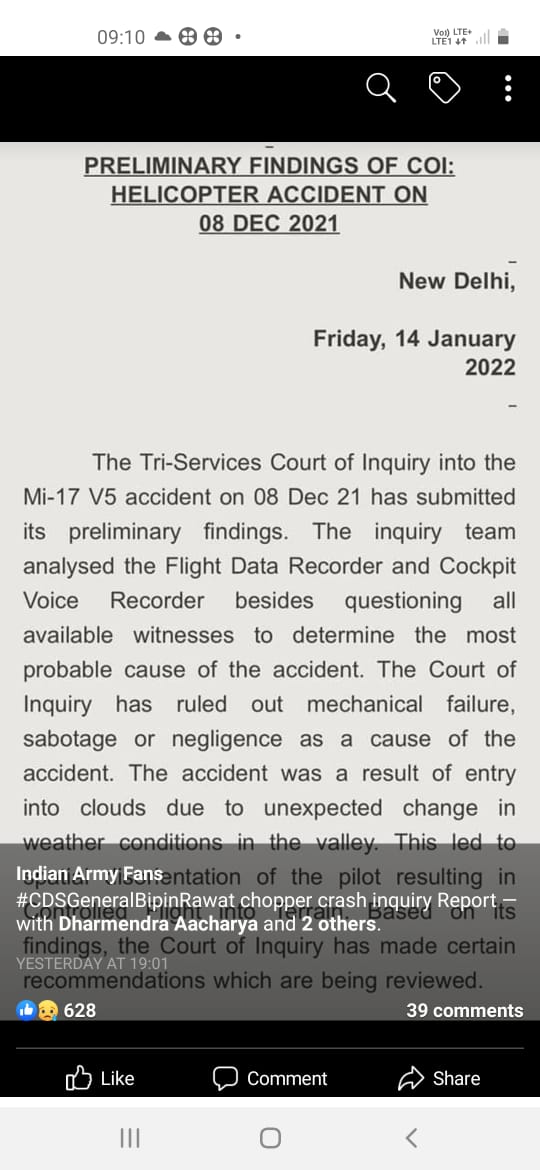 ashokghose's tweet photo. The preliminary finding of #IAFChopperCrash is in expected lines. If true, raises eyebrows on the quality of training imparted to #iafchopper pilots? https://t.co/xeHf3TjaDn