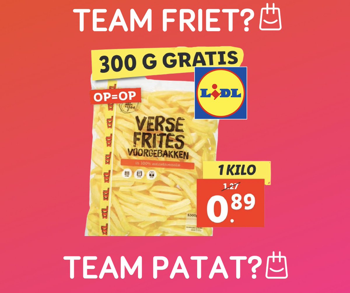 Eet jij een frietje of een patatje?🍟 Wat je het ook noemt, bij <a href="/LidlNederland/">Lidl Nederland</a> is het in de aanbieding, dus ga naar folderz.nl/winkels/lidl/a…  voor de beste deals➡️