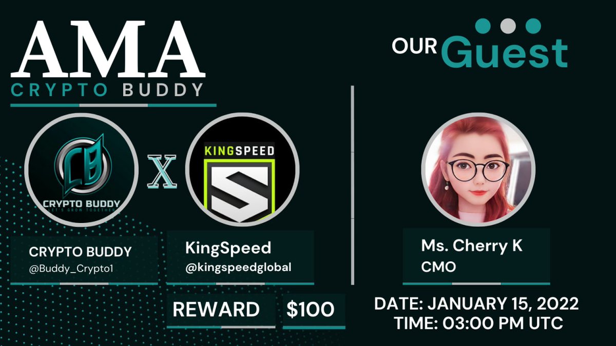 Crypto_Buddy2's tweet photo. We are excited to announce our next #AMA with KingSpeed on Saturday 15 January, 03:00 PM UTC.

🎁Reward: $100 BUSD
🏛️AMA Room: https://t.co/EzogfffQoF

Rules:
☑️Follow @Crypto_Buddy2 &amp; https://t.co/tyTjMkiQ0Y
☑️Like &amp; Retweet
☑️Comment Questions &amp; Tag 3 Friends.
 #Crypto https://t.co/HfTBDkPH4F