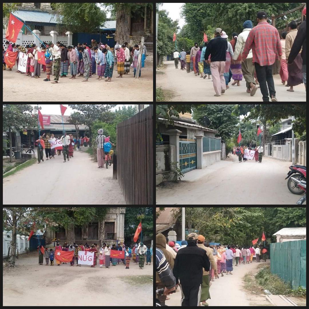 Unrelenting people from Shwebo, Sagaing region, took a stride in marching as a strike to overthrow military dictatorship today, flying the flags high.   #NoFlyZoneInMyanmar #2022Jan15Coup #WhatsHappeningInMyanmar