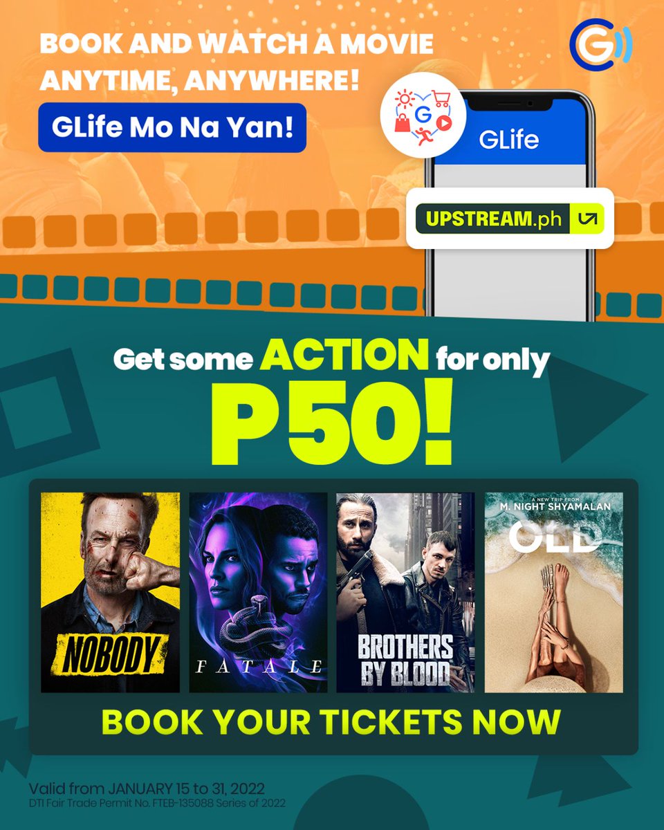 UPSTREAMph's tweet photo. Get some ACTION for only P50. Watch the movies Nobody, Fatale, Brothers By Blood and OLD in the
Upstream app in GCash by clicking here: https://t.co/UCfrp0sUup
Enjoy watching movies anytime, anywhere on Upstream.
#Upstreamph #Upstreamdeals https://t.co/9GMcu20zgR