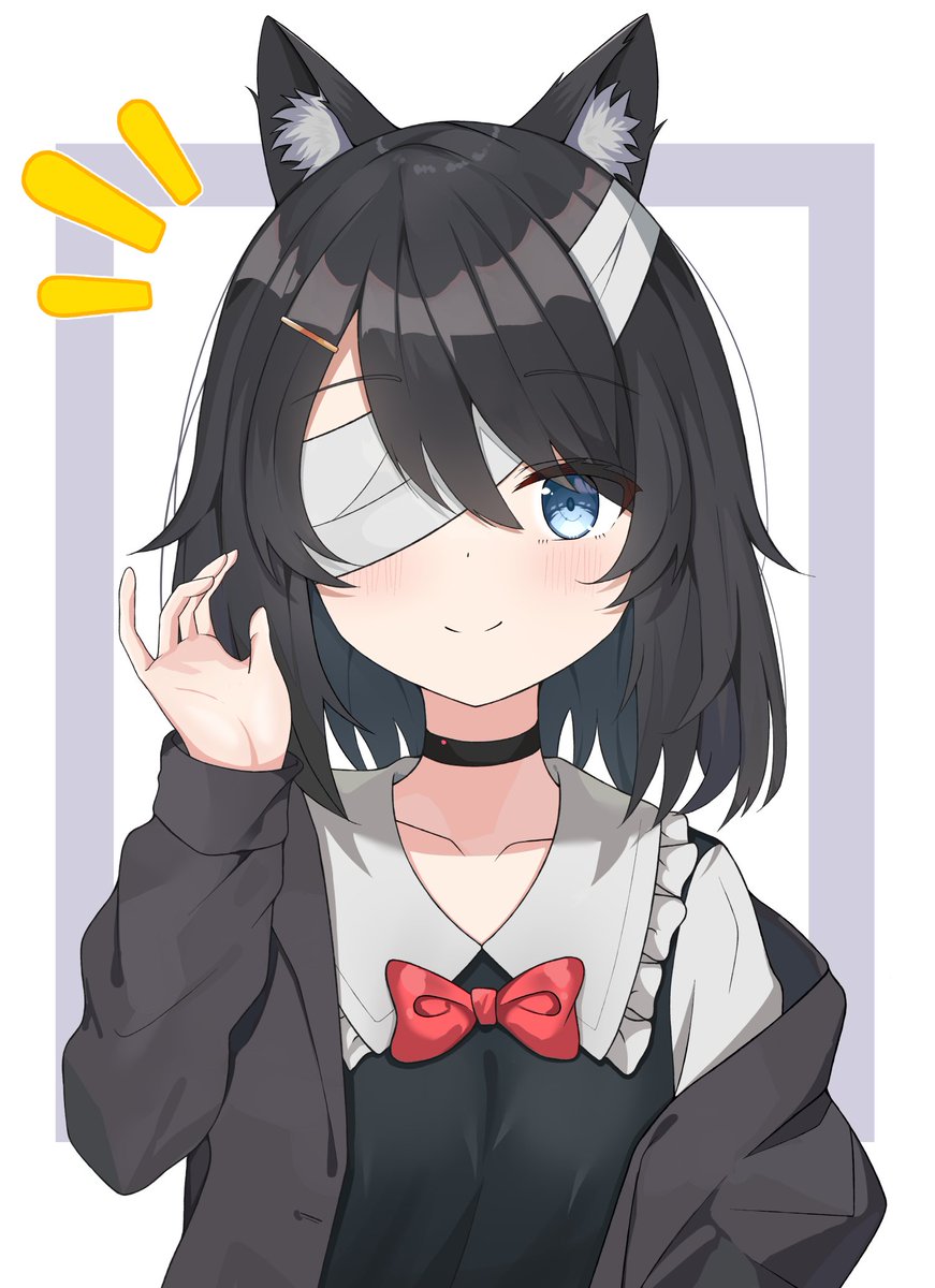 1girl animal ears cat ears black hair smile blue eyes animal ear fluff  illustration images