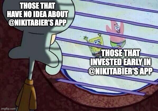 CryptoKnightzz's tweet photo. CryptoKnightz NFT will be investing 69% of the proceeds in @nikitabier 's new app which is about to become the backbone of web4 spanning 6 dimensions (each corresponding to an infinity stone). Meanwhile, enjoy this homemade meme. https://t.co/InJLEztHuX