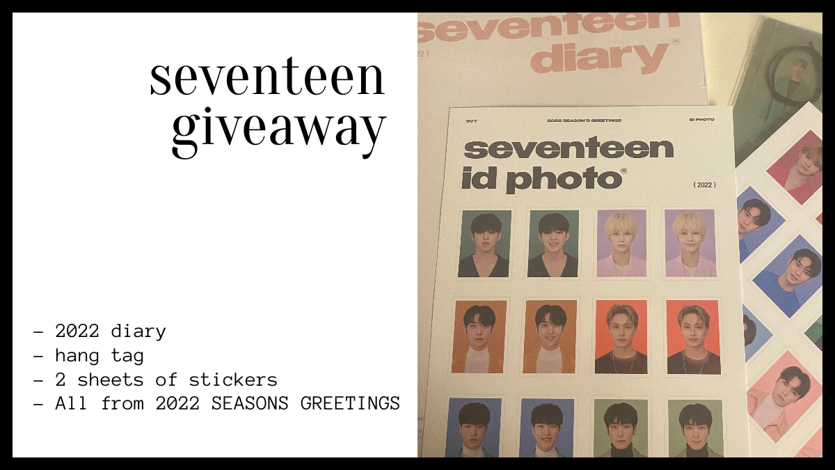 TooOld4Kpop's tweet photo. #SEVENTEEN giveaway

PRIZE:

- see photo

TO ENTER:
- Follow @TooOld4Kpop
- RT

- Worldwide
- Closes 1/15/22 8PM
- Ready to ship
- Winners must respond within 24 hours https://t.co/Gy8K9s41Cm