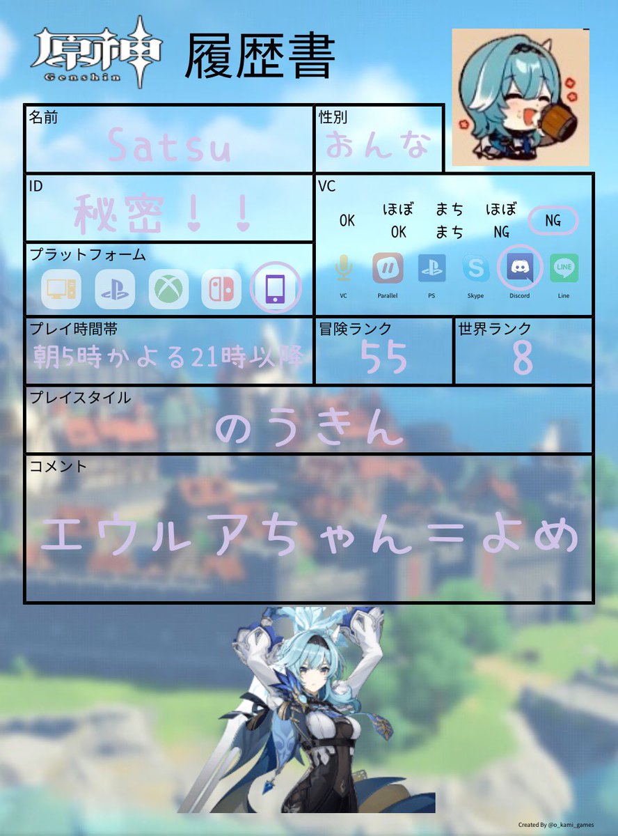 j_enl2's tweet photo. 原神ふっき.ᐟ .ᐟ世界ランク8です( * ˙꒳​˙ )ネットのともだち欲しいです.ᐟ .ᐟ
仲良くしてくれると嬉しい❣️

リプorRTorフォローして頂いた方は全員フォローします✨  
#原神 #原神自己紹介カード #フォロバ100 #拡散希望 #RTした人全員フォロー https://t.co/u3ElqcT3cB
