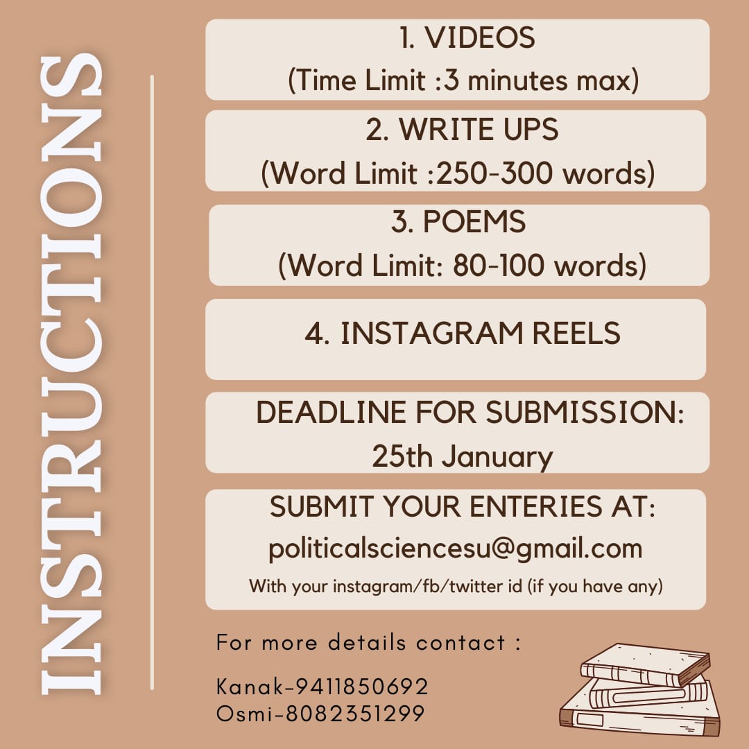 DeptofPolScMH's tweet photo. "If you have knowledge, let others also light their candles in it"💫
~ Margaret Fuller

Department of Political Science, Miranda House brings to you "SAMVAAD"✍

We now open entries for its January edition ✨

Kindly read the instructions carefully! https://t.co/Pbpx3gtZ68