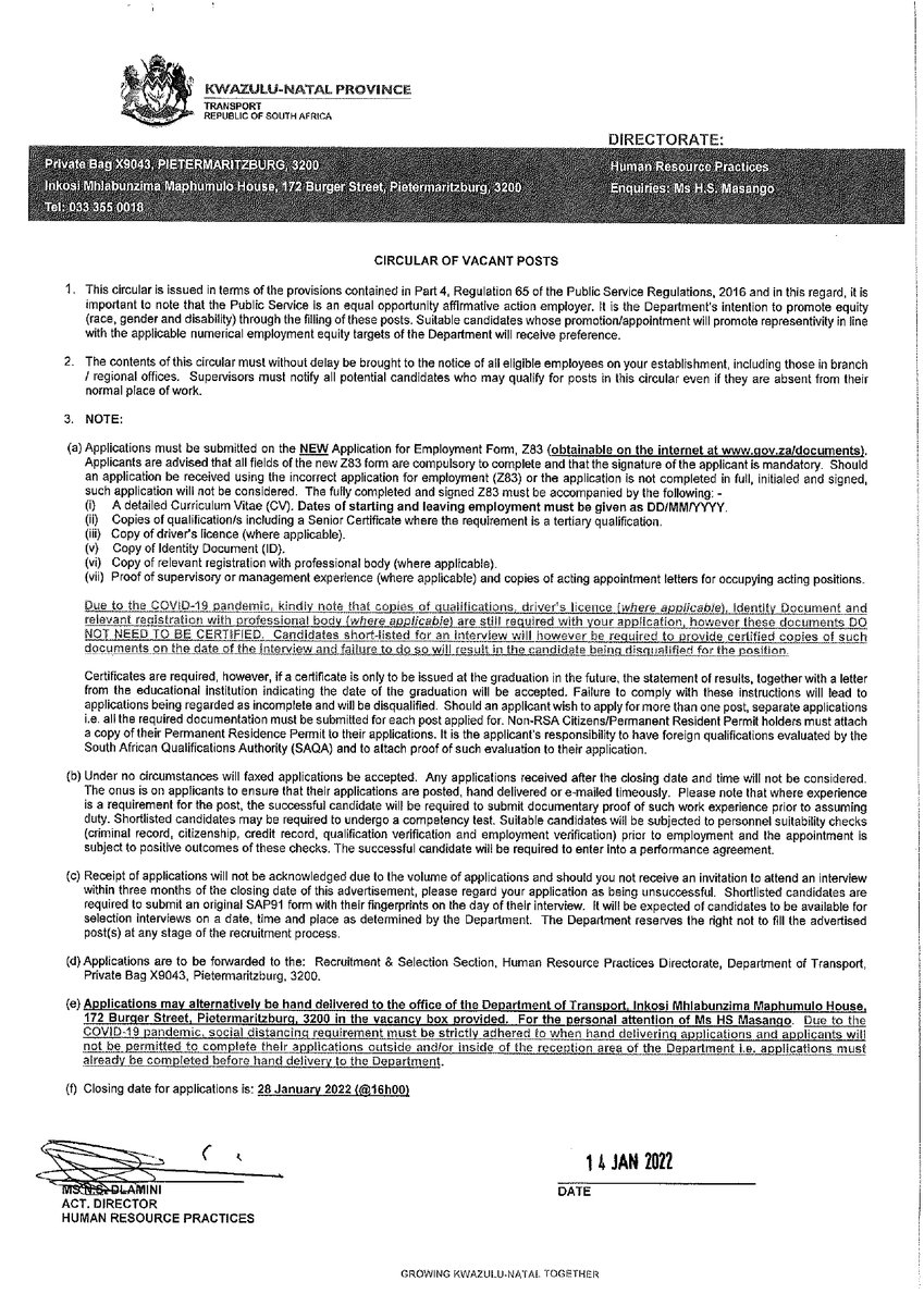mikeconsultants's tweet photo. Cleaners x 2 posts 
Admin Clerk x 13 posts 
HR Clerk x 8 posts 
Admin Assistant 
Admin Officer x 4 posts 
Registry Clerk
Supply Chain Clerk
Chief Auxiliary Services Officer x 3posts 
And other posts 

KZN Department of Transport

Closing Date 28 January 2022

Refer to pictures https://t.co/csKErjdFtM