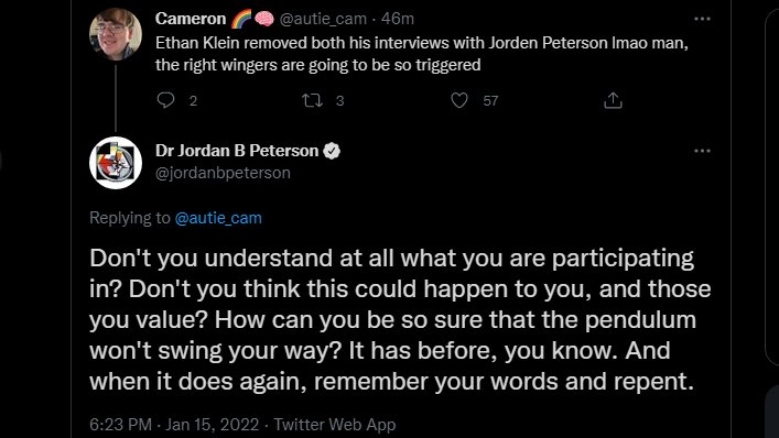Lily is Chirp Chirp ova here on Twitter: "Jordan Peterson is a very weird dude https://t.co/AMZAKkovE5" / Twitter
