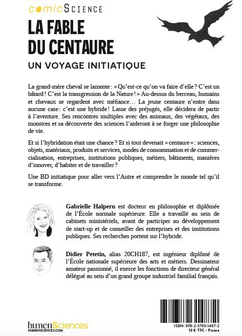 Halpern_G's tweet photo. J’ai l’immense joie de vous annoncer la parution de la bande dessinée « La fable du centaure », pour laquelle je me suis hybridée avec le génial dessinateur Didier Petetin, chez @humensciences ! #TousCentaures #Hybridation #BD #Philosophie #ComicScience @orecasens https://t.co/nK4qfYrVmO