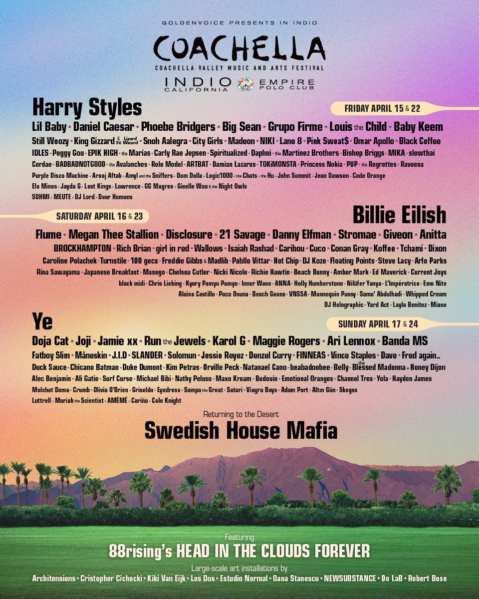 NathanCHubbard's tweet photo. your “Coachella Quotient” is the number of bands you recognize on the Coachella poster divided by your age

guessing most people’s number peaks around 20 years old 

goal: keep your coachella quotient above 1 until you can’t read the print after the second line of bands https://t.co/CCXJ0hr2H2