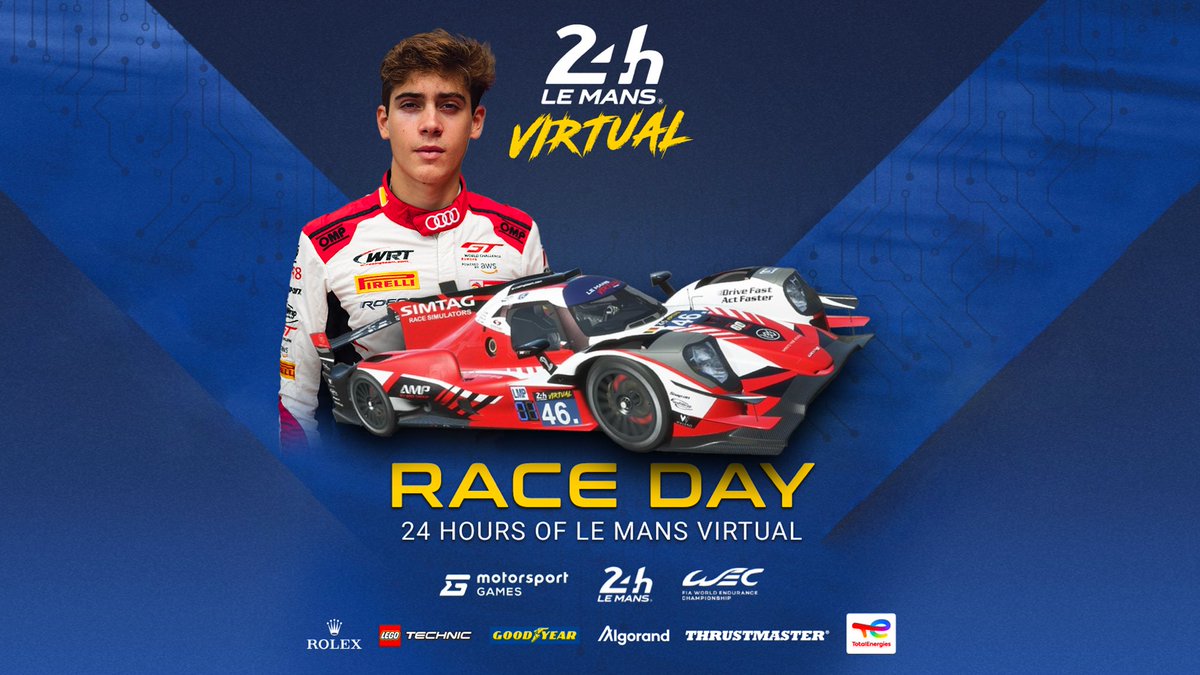 BulletSportsMgt's tweet photo. It’s #RACEDAY at the #VirtualLeMans! 

@FranColapinto did a stellar job in the qualifying last night and will start the biggest virtual race of the year from P9 with @followWRT #Simtag ! 

🏁Race start: 14:00 CET. 

You can watch it here 👉 https://t.co/sCXX7rqHvg https://t.co/3WjddLSQqP