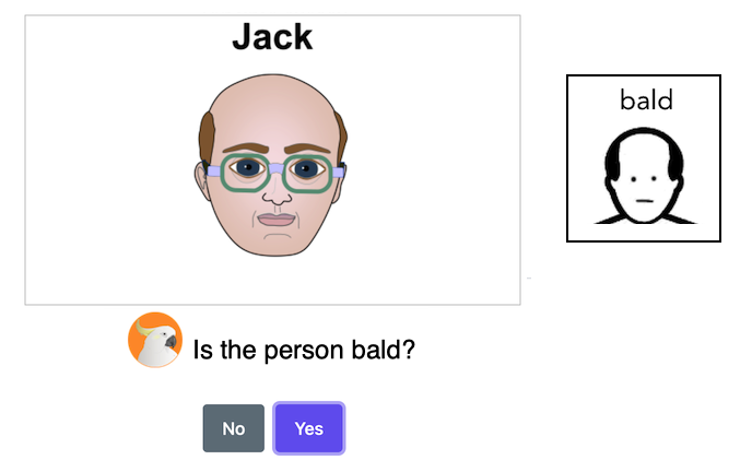 Question of the day: "Is the person bald?" Play "Guess Who" at asklingua.com and learn some English vocabulary and phrases. #LearnEnglish #tefl #efl