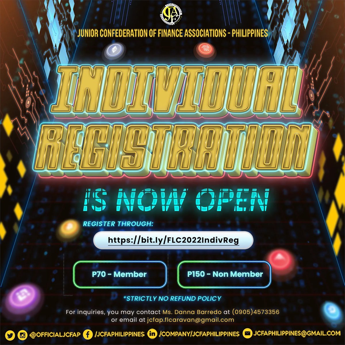 OfficialJCFAP's tweet photo. To register, kindly click the link provided: https://t.co/LNVC4aC8tu
 
The registration fee would be:
For Members: Php 70.00
For Non members: Php 150.00
Individual registration will only last until February 7, 2022.

– STRICTLY NO REFUND POLICY – https://t.co/yoHrjYdllx