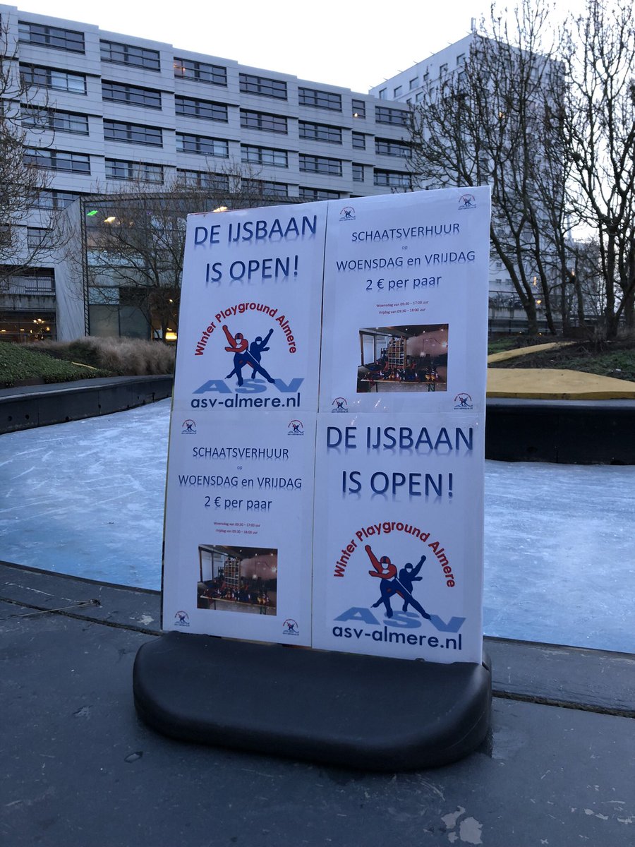 De ijsbaan is open! 👍⛸
Maar let op! ⚠️

Over de mogelijkheden en voorwaarden van schaatsverhuur verwijzen wij u graag naar de organisatie die hier nu overgaat; de Almeerse Schaats Vereniging. 

U kunt uw vragen per e-mail richten aan: voorzitter@asv-almere.nl. 

👍⛸