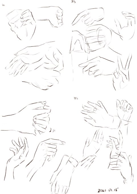 @tos #rkgkfig 絵が描けな過ぎてクロッキーに逃げる。人の手がむずかしい 