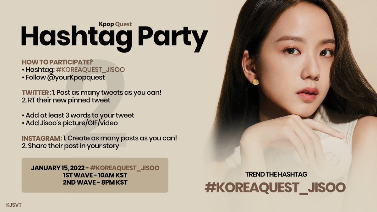 IntBLACKPINK_PH's tweet photo. 📣HASHTAG PARTY for KoreaQuest

BLINKs! Join now in the hashtag party for JISOO! Can you unlock 150 replies and 50 retweets for Jisoo?

Retweet and reply now:👇
#KOREAQUEST_JISOO https://t.co/MZicZkQxLI