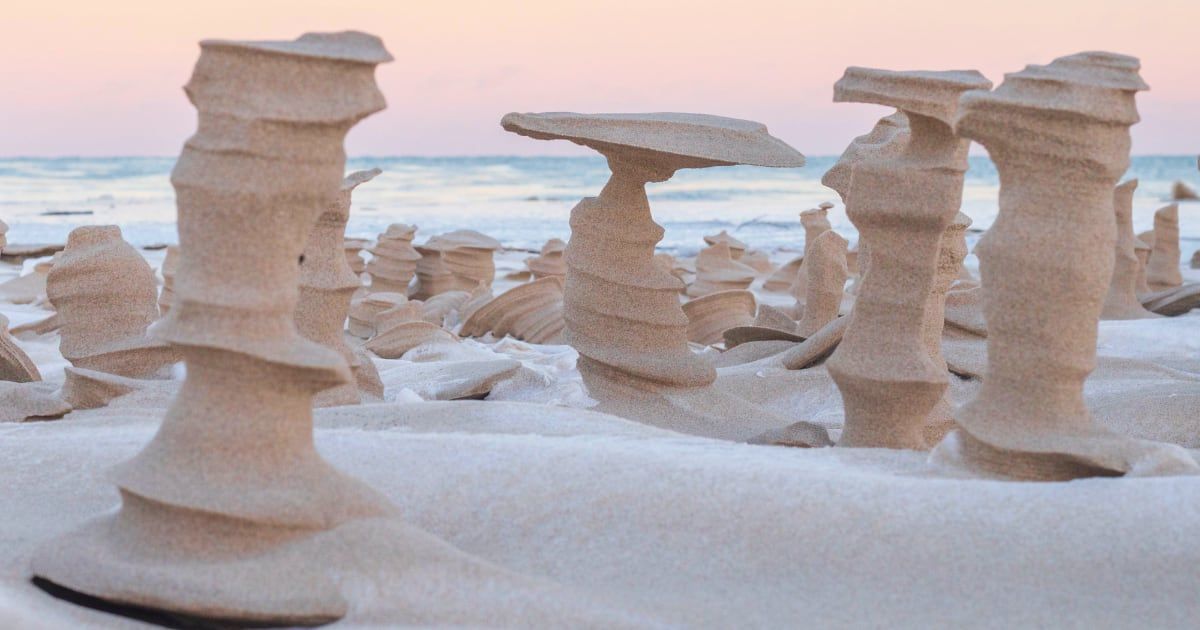 maximaxoo's tweet photo. #Science #Art: strong #winds sculpt #FrozenSand into #otherworldly pillars on a #LakeMichigan beach
https://t.co/D5NU1yU0QT via @Colossal https://t.co/ieeTQrae0I