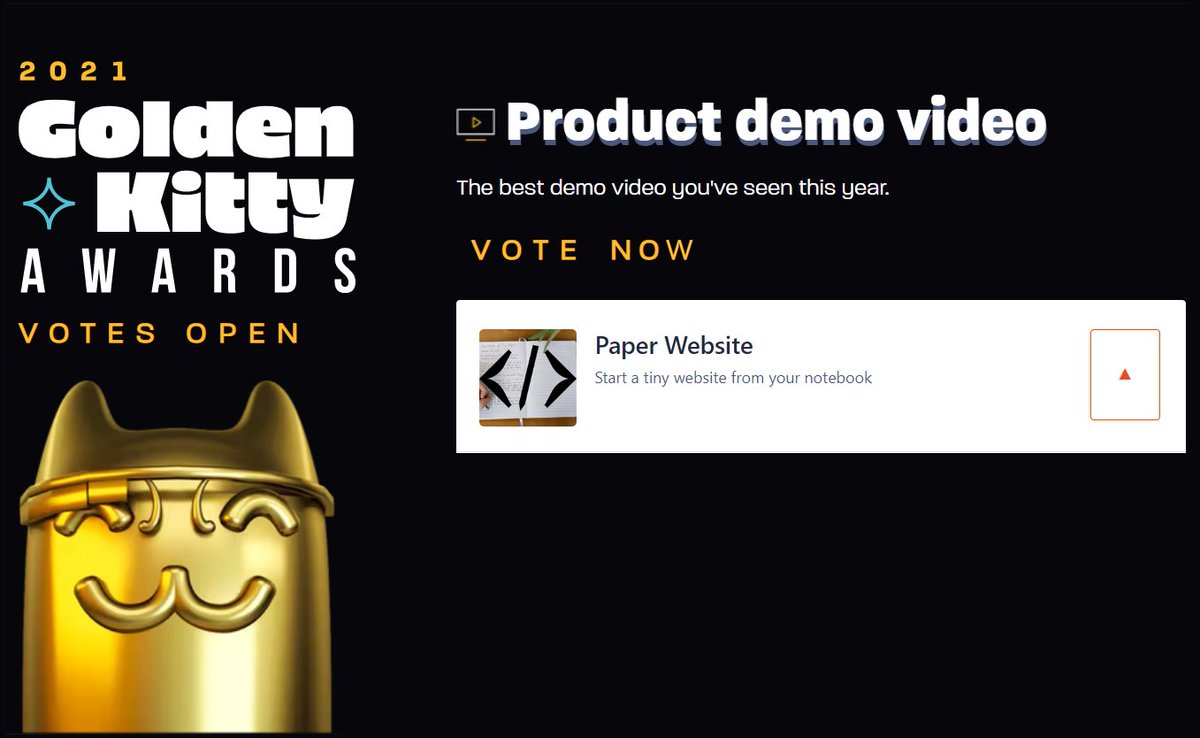 paperwebsite's tweet photo. OMG, Paper Website is a finalist for the Product Hunt Golden Kitty awards! 🎉

If you're a paper fan, I'd massively appreciate your support 🙏

Voting here: https://t.co/aIzmrvUd9F https://t.co/HsLdYmBTVC