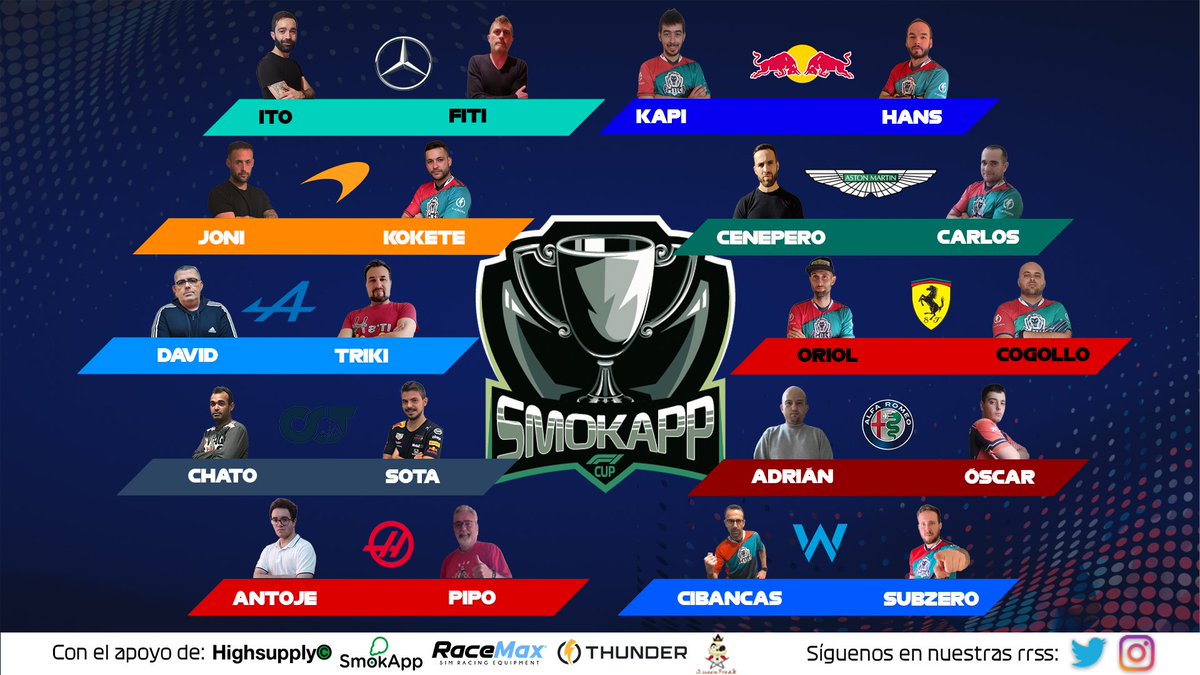 ‼️SMOKAPP F1 CUP‼️

Mañana a las 22:00h 🕙 arranca la 3ª edición de la SmokApp F1 Cup, agarrarse fuerte que se vienen curvas de infarto. Ojo que se vienen directos de lujo con <a href="/HTR_dePereira/">HTR_dePereira</a> y @HTR_ScorPionCBR en cabina.

🎥 Desde nuestro canal de Twitch👇🏿
twitch.tv/hakunateamraci…