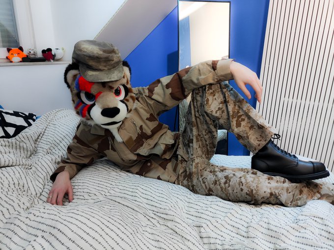 Next video is coming soon, guess who's in it? Maybe this sexy military cheetah 🤔  #fursuit #murrsuit<a href="/tag/fursuit"class="tags"><span>#fursuit</span></a><a href="/tag/murrsuiter"class="tags"><span>#murrsuiter</span></a><a href="/tag/murrsuit"class="tags"><span>#murrsuit</span></a>