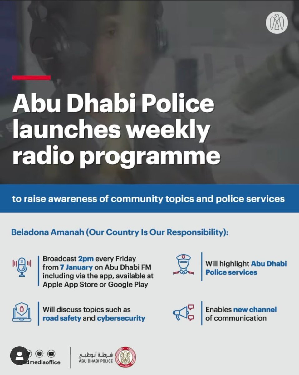 will broadcast a new radio programme, Beladona Amanah, 2pm every Friday on Abu Dhabi FM, from 7 January