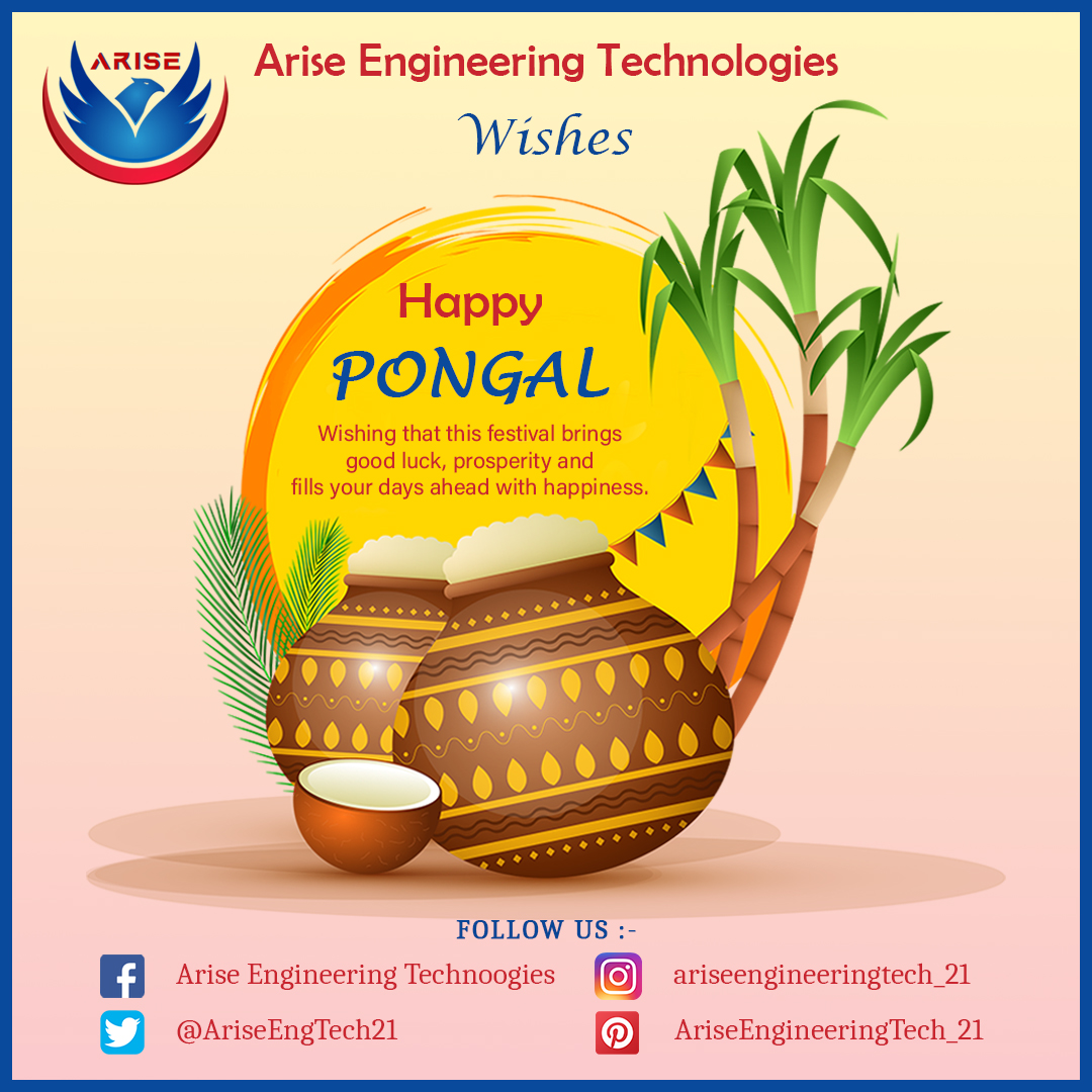 AriseEngTech21's tweet image. #AriseEngineeringTechnologies #Wishes #HappyPongal #2022 #Happy #Healthy #Safe #PongalFestival2022 #Festivalofharvest 

Wishing that this festival brings good luck, prosperity and fills your days ahead with happiness.