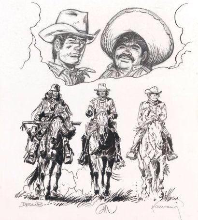 HarrocknRoll's tweet photo. L'hommage de la bande dessinee à #Jijé et #JerrySpring:

Buddy Longway, Blueberry et Red Dust 
#Derib #Giraud #Hermann
Tribute to Jijé and Jerry Spring https://t.co/K5yUNtVRst