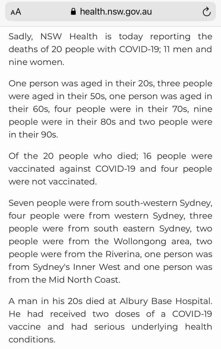 Sat 15 Jan • NSW • Sadly 20 deaths reported

16 x vaxxed
4 x NOT

And they still persist with Big Pharma narrative

“Safe &amp; effective”

“Will reduce transmission”

“Will protect you”

🤡🤡

Surely RATIONAL people would ask if ANY other treatments could be tried to save lives 🤔