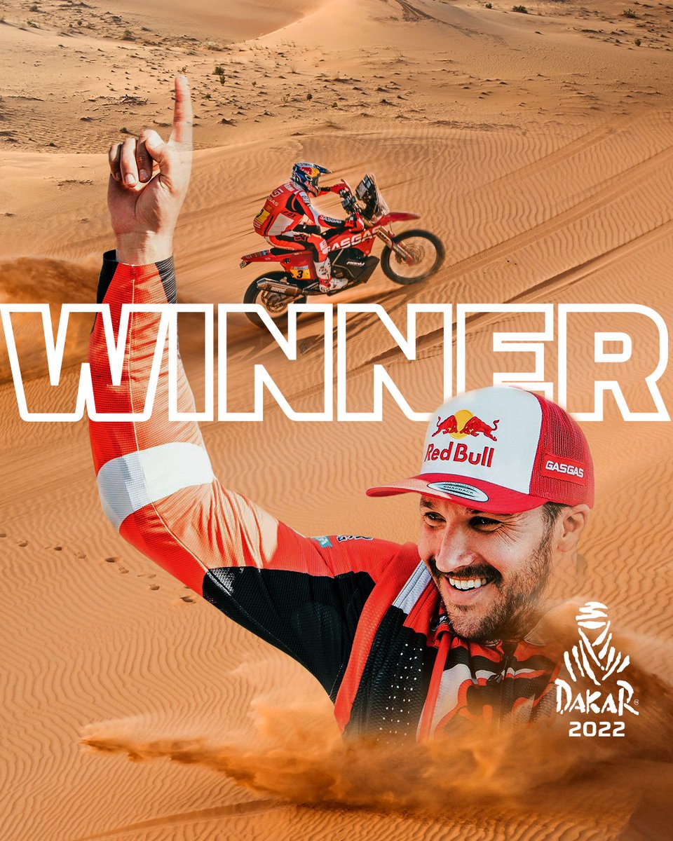 dakar's tweet photo. 🏆  The bike category, as always, kept us on the edge of our seat until the very end of the race, but it's Sam Sunderland that took the win in this #Dakar2022 adding a second Bedouin trophy to his shelf ⚡ https://t.co/SRjTs8v3SU